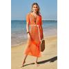 imageVOTEPRETTY Womens Two Piece Cover Ups Sets Crochet Beach Vacation Summer Swimwear Short Sleeve Outfits Split Knit Long DressOrange
