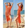 imageVOTEPRETTY Womens Two Piece Cover Ups Sets Crochet Beach Vacation Summer Swimwear Short Sleeve Outfits Split Knit Long DressOrange
