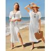 imageVOTEPRETTY Womens Two Piece Cover Ups Sets Crochet Beach Vacation Summer Swimwear Short Sleeve Outfits Split Knit Long DressWhite