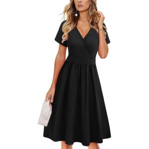 imageVOTEPRETTY Womens Short Sleeve V Neck Wrap Dress Summer Casual Floral Sundress with PocketsBlackshort Sleeve