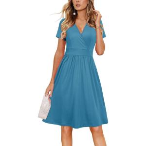 imageVOTEPRETTY Womens Short Sleeve V Neck Wrap Dress Summer Casual Floral Sundress with PocketsBlue208