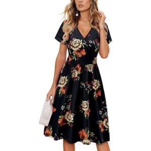 imageVOTEPRETTY Womens Short Sleeve V Neck Wrap Dress Summer Casual Floral Sundress with PocketsFloral08short Sleeve