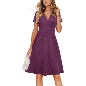 imageVOTEPRETTY Womens Short Sleeve V Neck Wrap Dress Summer Casual Floral Sundress with PocketsRed