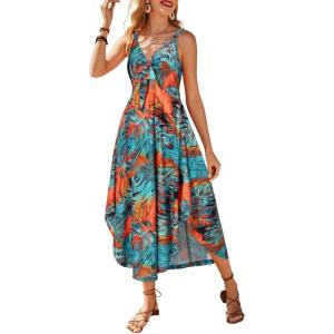 imageVOTEPRETTY Womens Summer Maxi Dresses 2024 Spring Sundressess Beach Vacation Hawaiian Tropical Outfit Floral ClothesBlue Tropical