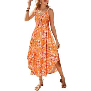 imageVOTEPRETTY Womens Summer Maxi Dresses 2024 Spring Sundressess Beach Vacation Hawaiian Tropical Outfit Floral ClothesOrange Floral