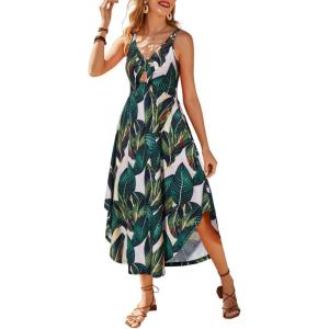 imageVOTEPRETTY Womens Summer Maxi Dresses 2024 Spring Sundressess Beach Vacation Hawaiian Tropical Outfit Floral ClothesPalm Leaves
