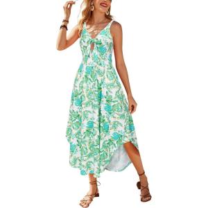 imageVOTEPRETTY Womens Summer Maxi Dresses 2024 Spring Sundressess Beach Vacation Hawaiian Tropical Outfit Floral ClothesWhite Green Leaves