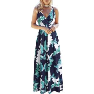 imageVOTEPRETTY Womens V Neck Wrap Spaghetti Strap Summer Casual Beach Floral Pockets Maxi DressFloral02