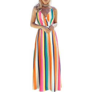imageVOTEPRETTY Womens V Neck Wrap Spaghetti Strap Summer Casual Beach Floral Pockets Maxi DressFloral04