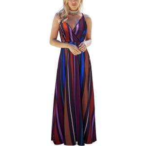 imageVOTEPRETTY Womens V Neck Wrap Spaghetti Strap Summer Casual Beach Floral Pockets Maxi DressFloral07