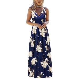 imageVOTEPRETTY Womens V Neck Wrap Spaghetti Strap Summer Casual Beach Floral Pockets Maxi DressFloral09