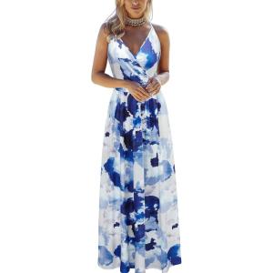 imageVOTEPRETTY Womens V Neck Wrap Spaghetti Strap Summer Casual Beach Floral Pockets Maxi DressFloral10