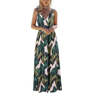 imageVOTEPRETTY Womens V Neck Wrap Spaghetti Strap Summer Casual Beach Floral Pockets Maxi DressFloral11