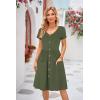 imageVOTEPRETTY Womens Short Sleeve V Neck Sundress Summer Casual Button Floral Dress with PocketsArmy Green