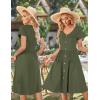 imageVOTEPRETTY Womens Short Sleeve V Neck Sundress Summer Casual Button Floral Dress with PocketsArmy Green