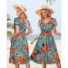 imageVOTEPRETTY Womens Short Sleeve V Neck Sundress Summer Casual Button Floral Dress with PocketsBlue Floral Orange