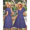 imageVOTEPRETTY Womens Short Sleeve V Neck Sundress Summer Casual Button Floral Dress with PocketsDark Purple