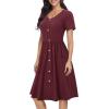 imageVOTEPRETTY Womens Short Sleeve V Neck Sundress Summer Casual Button Floral Dress with PocketsDark Red