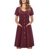 imageVOTEPRETTY Womens Short Sleeve V Neck Sundress Summer Casual Button Floral Dress with PocketsDark Red