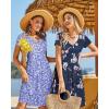 imageVOTEPRETTY Womens Short Sleeve V Neck Sundress Summer Casual Button Floral Dress with PocketsDarkblue Floral White