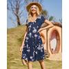 imageVOTEPRETTY Womens Short Sleeve V Neck Sundress Summer Casual Button Floral Dress with PocketsDarkblue Floral White