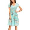 imageVOTEPRETTY Womens Short Sleeve V Neck Sundress Summer Casual Button Floral Dress with PocketsFloral19