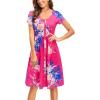 imageVOTEPRETTY Womens Short Sleeve V Neck Sundress Summer Casual Button Floral Dress with PocketsFloral20