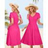 imageVOTEPRETTY Womens Short Sleeve V Neck Sundress Summer Casual Button Floral Dress with PocketsHot Pink
