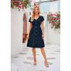 imageVOTEPRETTY Womens Short Sleeve V Neck Sundress Summer Casual Button Floral Dress with PocketsNavy