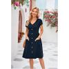imageVOTEPRETTY Womens Short Sleeve V Neck Sundress Summer Casual Button Floral Dress with PocketsNavy