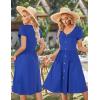 imageVOTEPRETTY Womens Short Sleeve V Neck Sundress Summer Casual Button Floral Dress with PocketsRoyal Blue