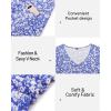 imageVOTEPRETTY Womens Short Sleeve V Neck Sundress Summer Casual Button Floral Dress with PocketsSlateblue Floral White