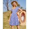 imageVOTEPRETTY Womens Short Sleeve V Neck Sundress Summer Casual Button Floral Dress with PocketsSlateblue Floral White