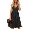 imageVOTEPRETTY Womens V Neck Floral Spaghetti Strap Sundress Casual Summer Party Swing Dress with PocketBlack