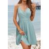 imageVOTEPRETTY Womens V Neck Floral Spaghetti Strap Sundress Casual Summer Party Swing Dress with PocketGray Blue