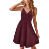 imageVOTEPRETTY Womens VNeck Spaghetti Strap Dress Summer Casual Swing Sundress with PocketsDark Red