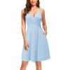 imageVOTEPRETTY Womens VNeck Spaghetti Strap Dress Summer Casual Swing Sundress with PocketsLight Blue