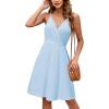 imageVOTEPRETTY Womens VNeck Spaghetti Strap Dress Summer Casual Swing Sundress with PocketsLight Blue