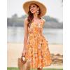 imageVOTEPRETTY Womens VNeck Spaghetti Strap Dress Summer Casual Swing Sundress with PocketsOrange Floral