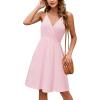 imageVOTEPRETTY Womens VNeck Spaghetti Strap Dress Summer Casual Swing Sundress with PocketsPink