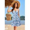 imageVOTEPRETTY Womens VNeck Spaghetti Strap Dress Summer Casual Swing Sundress with PocketsWhite Floral Blue