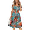 imageVOTEPRETTY Womens Short Sleeve V Neck Sundress Summer Casual Button Floral Dress with PocketsBlue Floral Orange