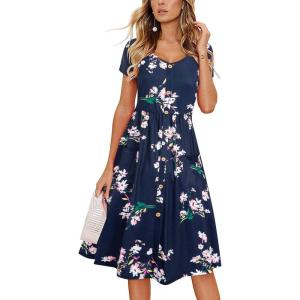 imageVOTEPRETTY Womens Short Sleeve V Neck Sundress Summer Casual Button Floral Dress with PocketsAfloral03