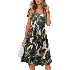 imageVOTEPRETTY Womens Short Sleeve V Neck Sundress Summer Casual Button Floral Dress with PocketsAfloral11