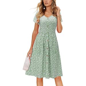 imageVOTEPRETTY Womens Short Sleeve V Neck Sundress Summer Casual Button Floral Dress with PocketsAfloral27