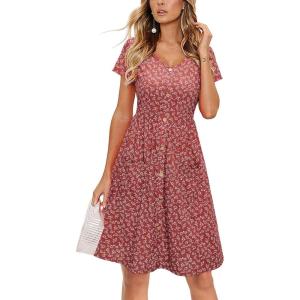 imageVOTEPRETTY Womens Short Sleeve V Neck Sundress Summer Casual Button Floral Dress with PocketsAfloral33