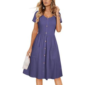 imageVOTEPRETTY Womens Short Sleeve V Neck Sundress Summer Casual Button Floral Dress with PocketsDark Purple