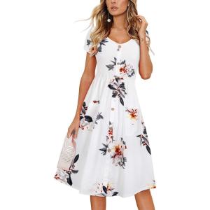 imageVOTEPRETTY Womens Short Sleeve V Neck Sundress Summer Casual Button Floral Dress with PocketsFloral02