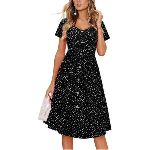 imageVOTEPRETTY Womens Short Sleeve V Neck Sundress Summer Casual Button Floral Dress with PocketsFloral07