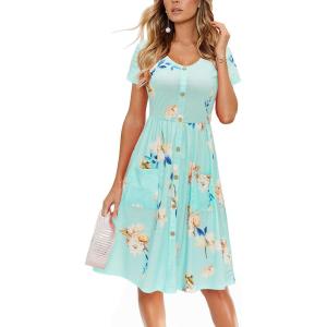 imageVOTEPRETTY Womens Short Sleeve V Neck Sundress Summer Casual Button Floral Dress with PocketsFloral19